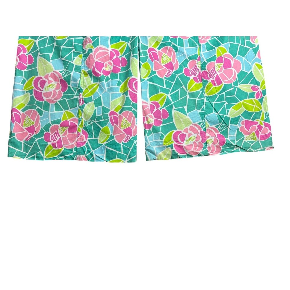 Lilly Pulitzer Pink & Green Floral Mozaic High Waist Wide Leg Pants  Size 8 - Picture 12 of 13